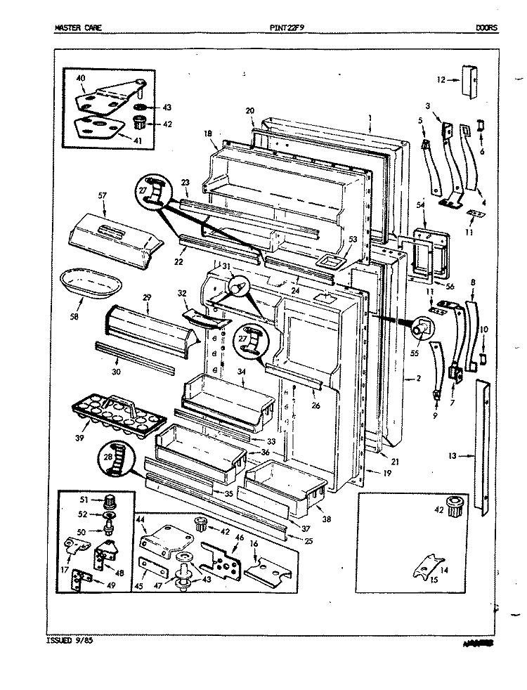 DOORS Diagram and Parts List for PINT22F9LA 5B71B Admiral Refrigerator