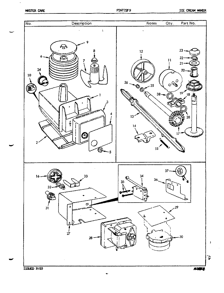 ICE CREAM MAKER Diagram and Parts List for PINT22F9H 5B71A Admiral Refrigerator