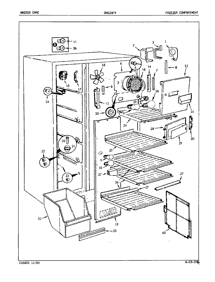 FREEZER COMPARTMENT Diagram and Parts List for DNS24F9 5L49B Admiral Refrigerator