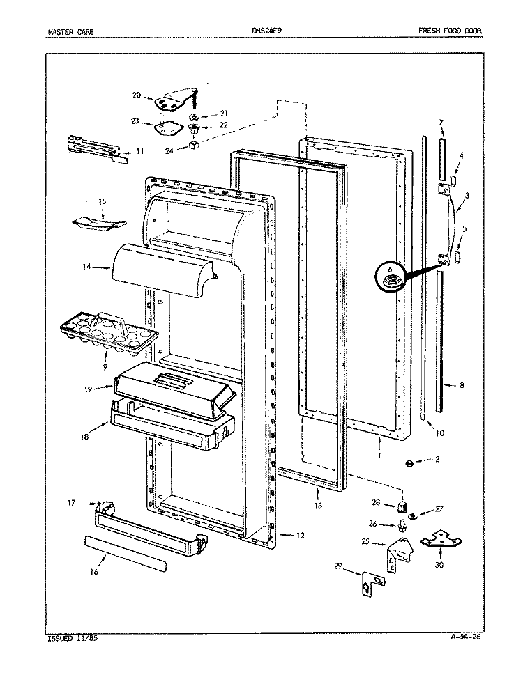 FRESH FOOD DOOR Diagram and Parts List for DNS24F9A 5L49A Admiral Refrigerator