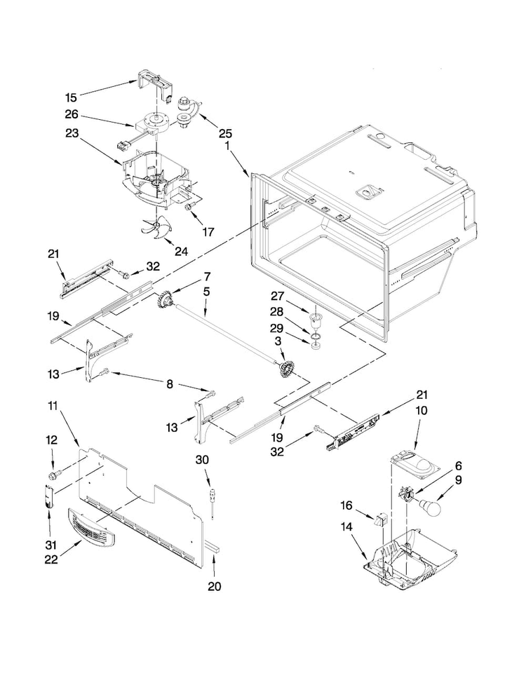 Freezer Liner Parts Diagram and Parts List for MFI2569VEB1  Maytag Refrigerator