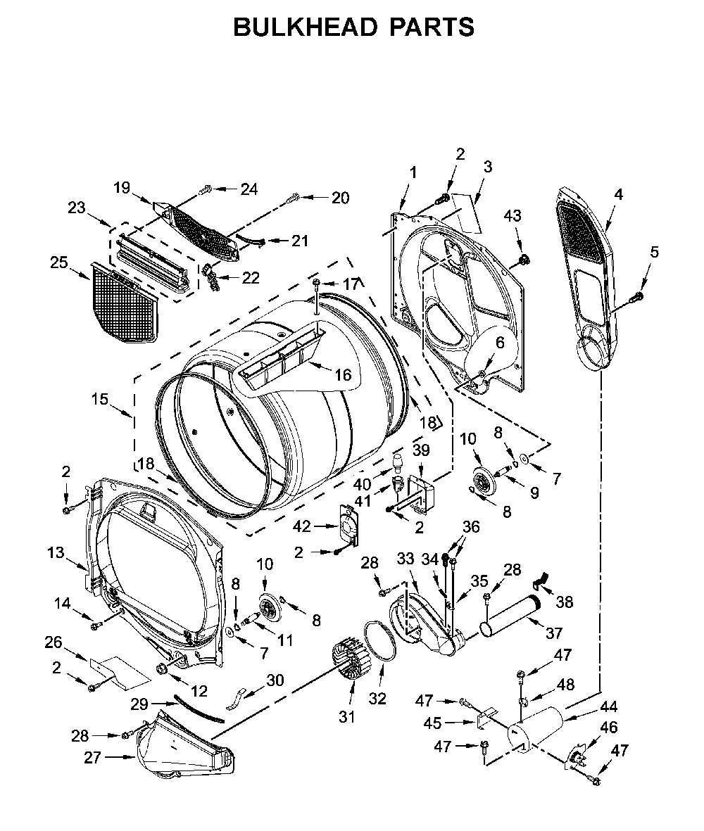 Bulkhead parts Diagram and Parts List for MGD6230RHW0  Maytag Dryer