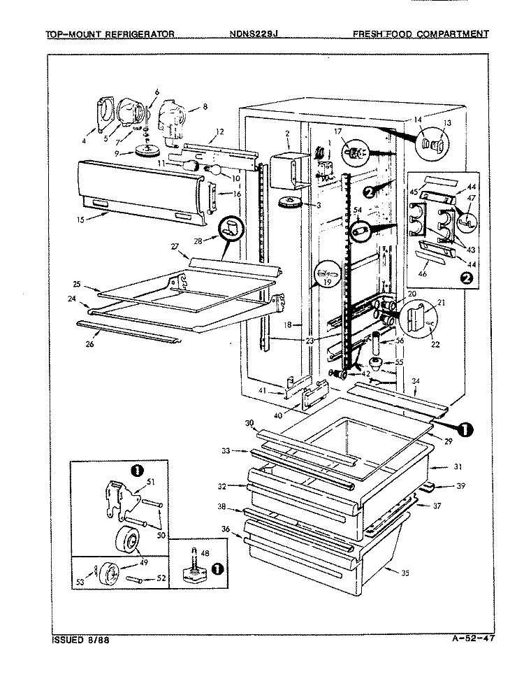 FRESH FOOD COMPARTMENT Diagram and Parts List for NDNS229JA 8N44A Maytag Refrigerator