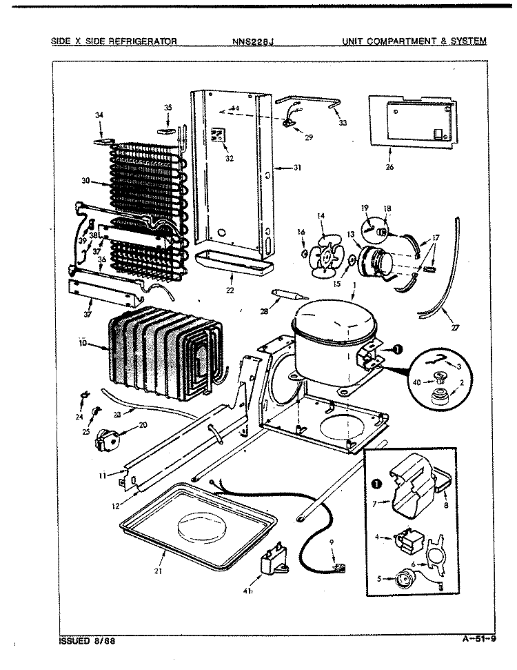UNIT COMPARTMENT & SYSTEM Diagram and Parts List for NNS228JA 8L37A Maytag Refrigerator