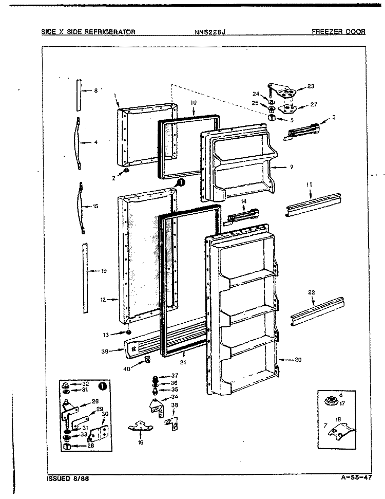 FREEZER DOOR Diagram and Parts List for NNS228JA 8L37A Maytag Refrigerator