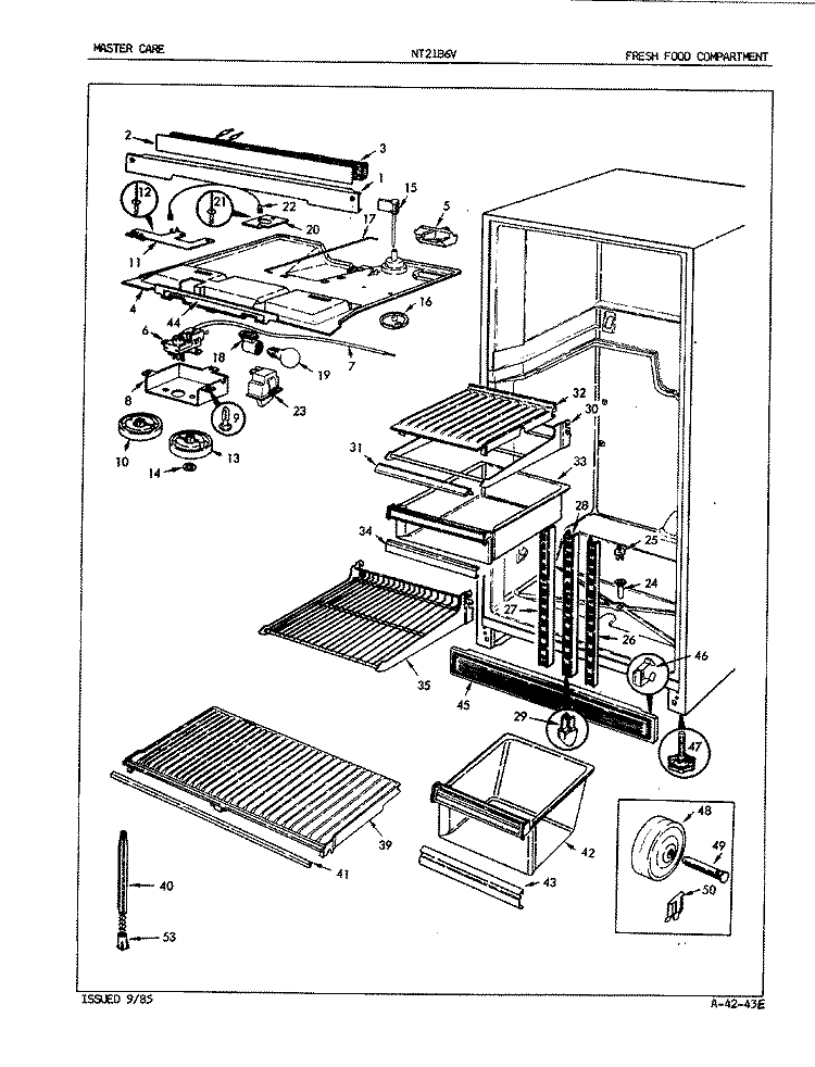 FRESH FOOD COMPARTMENT Diagram and Parts List for NT21B6VA 5A75A Admiral Refrigerator