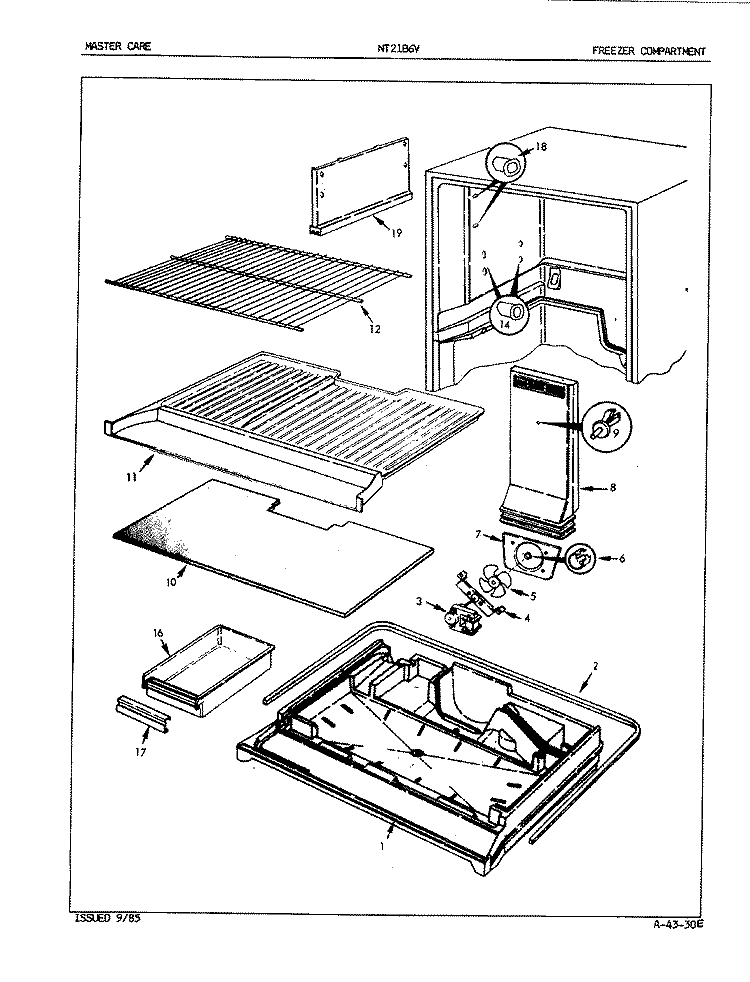 FREEZER COMPARTMENT Diagram and Parts List for NT21B6VA 5A75A Admiral Refrigerator