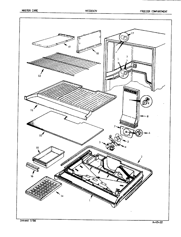 FREEZER COMPARTMENT Diagram and Parts List for NT21E63A 4A56B Admiral Refrigerator