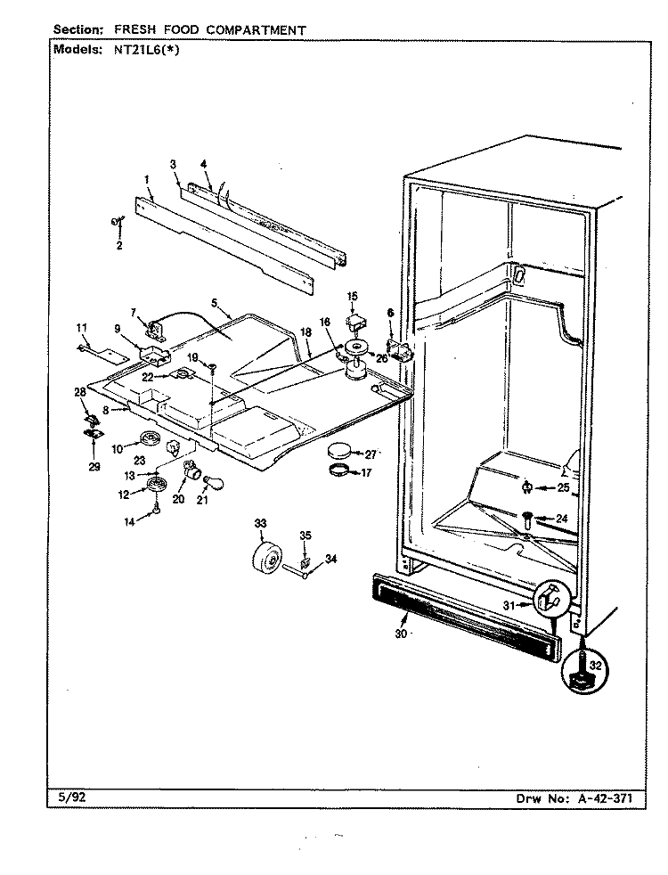 FRESH FOOD COMPARTMENT Diagram and Parts List for NT21L6A CA77A Admiral Refrigerator