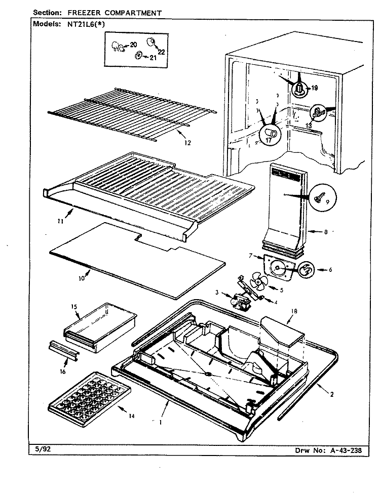 FREEZER COMPARTMENT Diagram and Parts List for NT21L6A CA77A Admiral Refrigerator