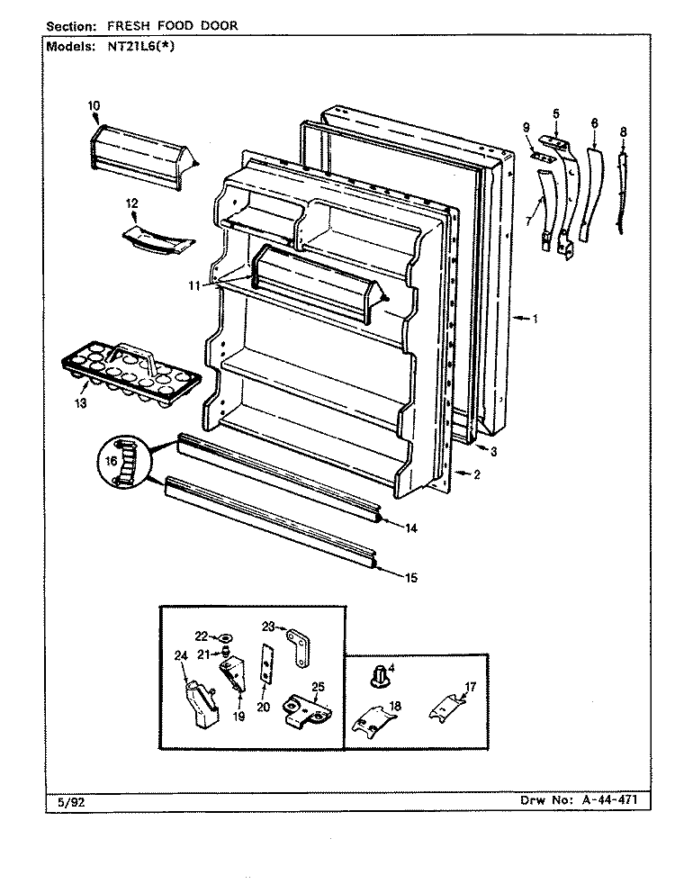 FRESH FOOD DOOR Diagram and Parts List for NT21L6A CA77A Admiral Refrigerator