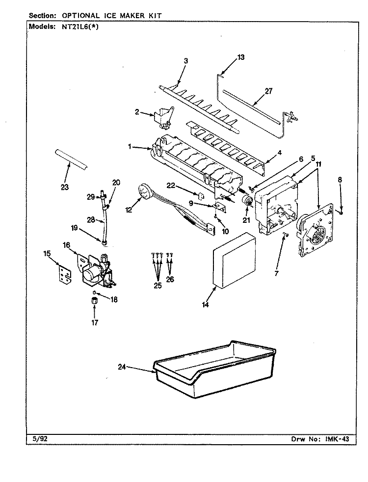 OPTIONAL ICE MAKER KIT Diagram and Parts List for NT21L6A CA77A Admiral Refrigerator