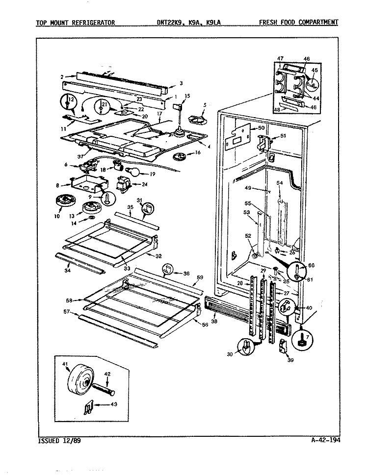 FRESH FOOD COMPARTMENT Diagram and Parts List for DNT22K9LA 9A98A Admiral Refrigerator