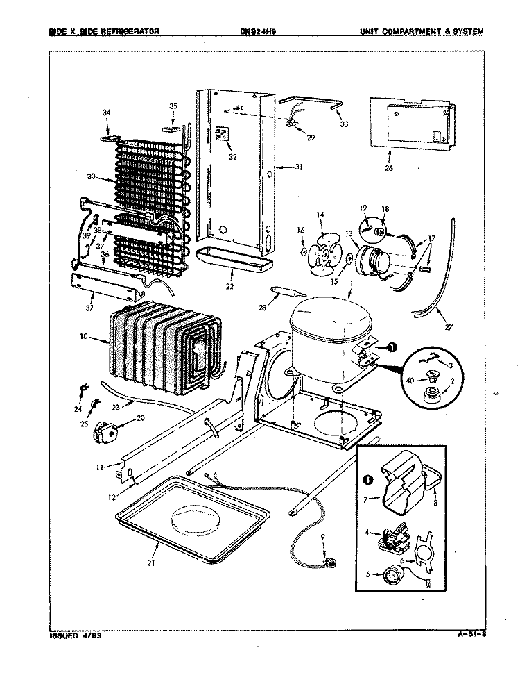 UNIT COMPARTMENT & SYSTEM Diagram and Parts List for DNS24H9 8N58A Admiral Refrigerator