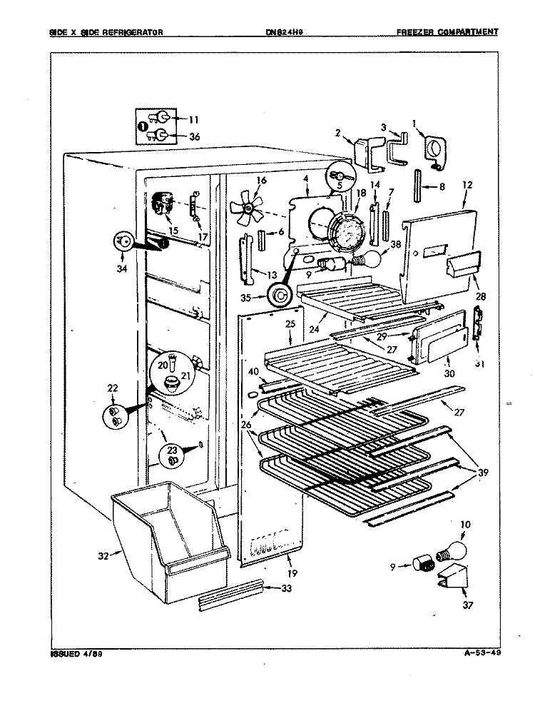 FREEZER COMPARTMENT Diagram and Parts List for DNS24H9 8N58A Admiral Refrigerator