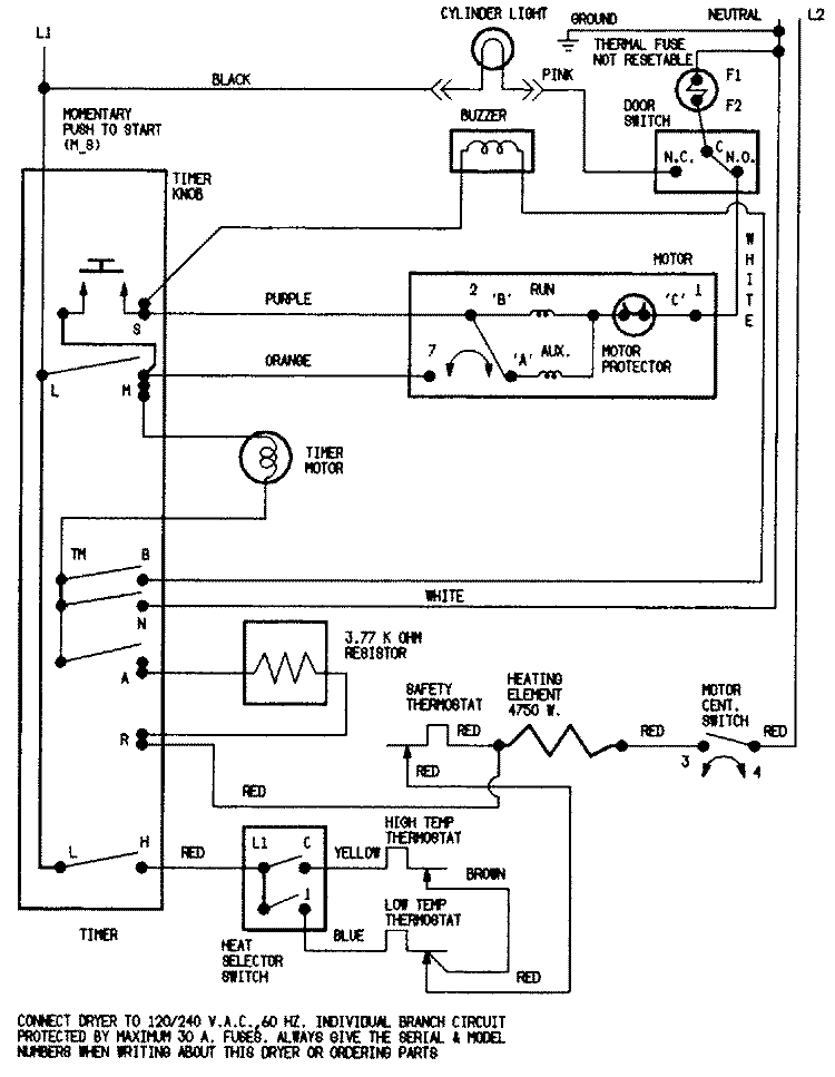 WIRING INFORMATION (LDEA400ACE) Diagram and Parts List for LDEA400ACE  Admiral Dryer