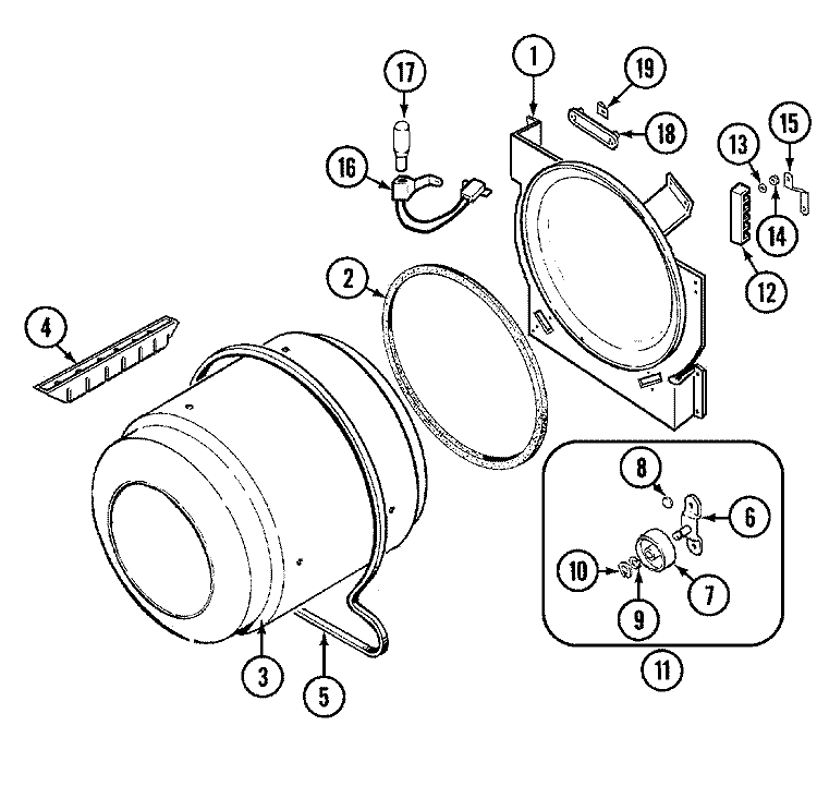 TUMBLER Diagram and Parts List for CDE7000W  Crosley Dryer