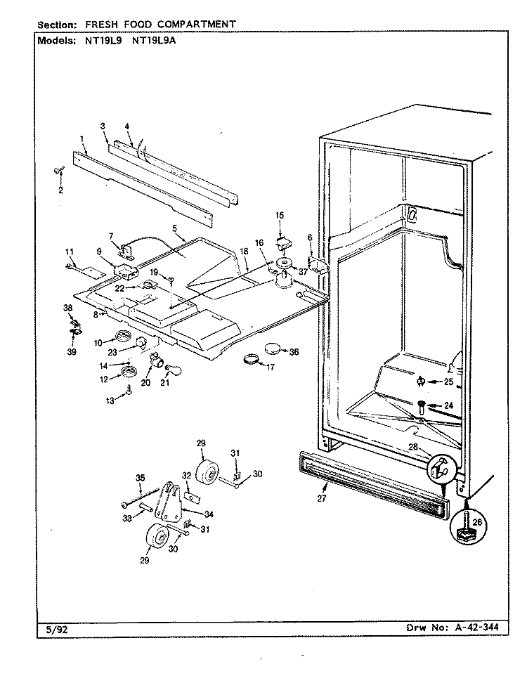 FRESH FOOD COMPARTMENT Diagram and Parts List for NT19L9A CA61A Admiral Refrigerator