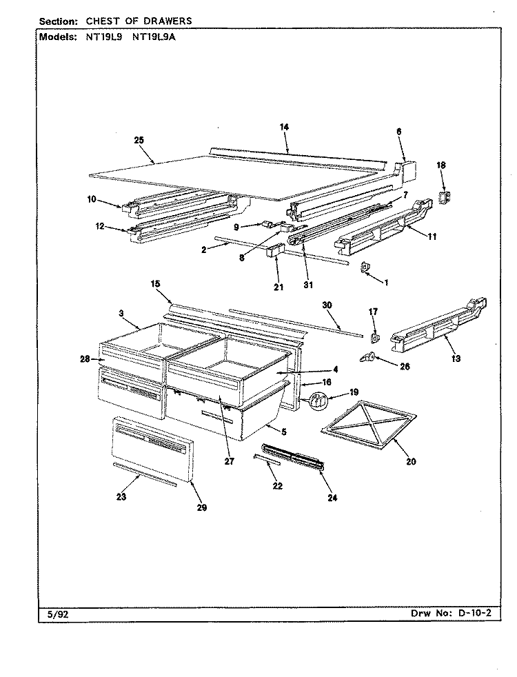 CHEST OF DRAWERS Diagram and Parts List for NT19L9 CA61A Admiral Refrigerator