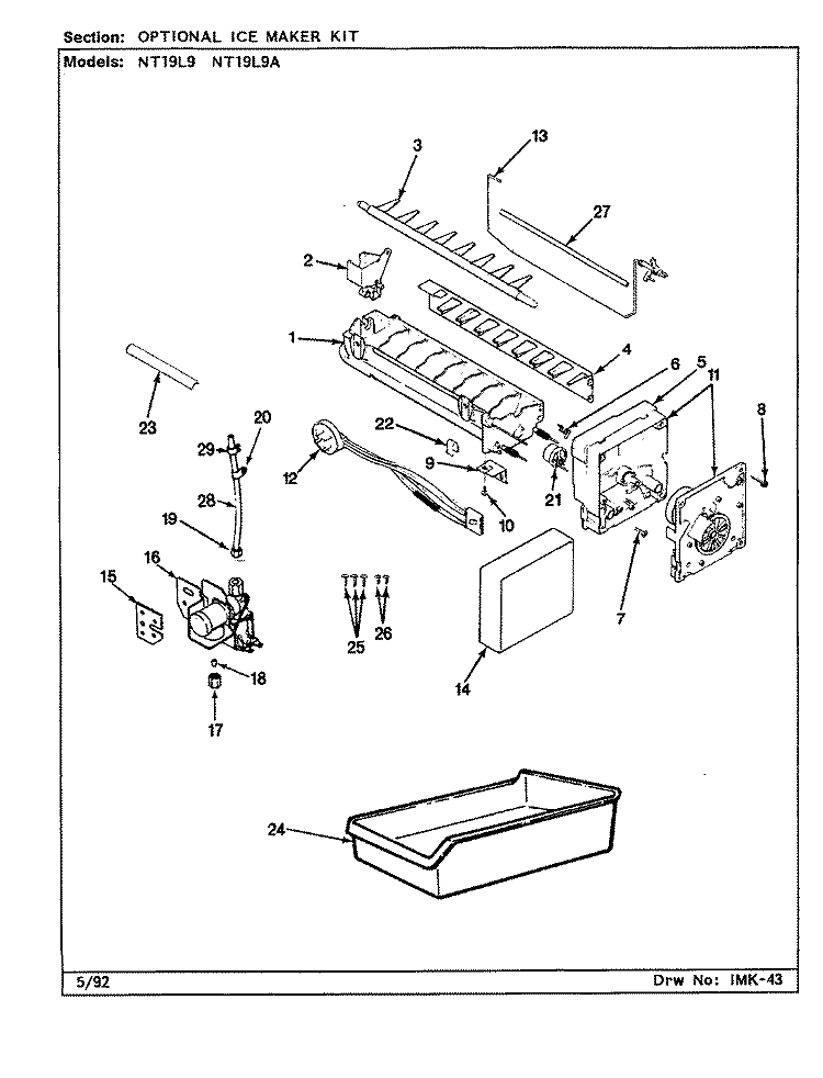 OPTIONAL ICE MAKER KIT Diagram and Parts List for NT19L9 CA61A Admiral Refrigerator