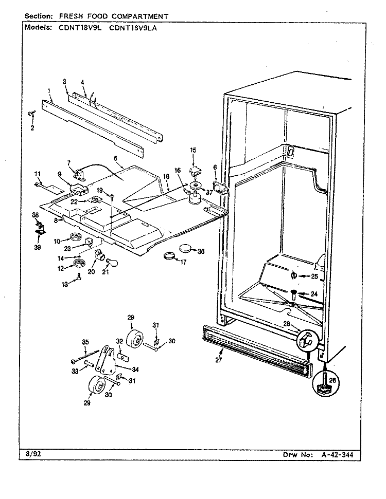 FRESH FOOD COMPARTMENT Diagram and Parts List for CDNT18V9LA CC49A Admiral Refrigerator