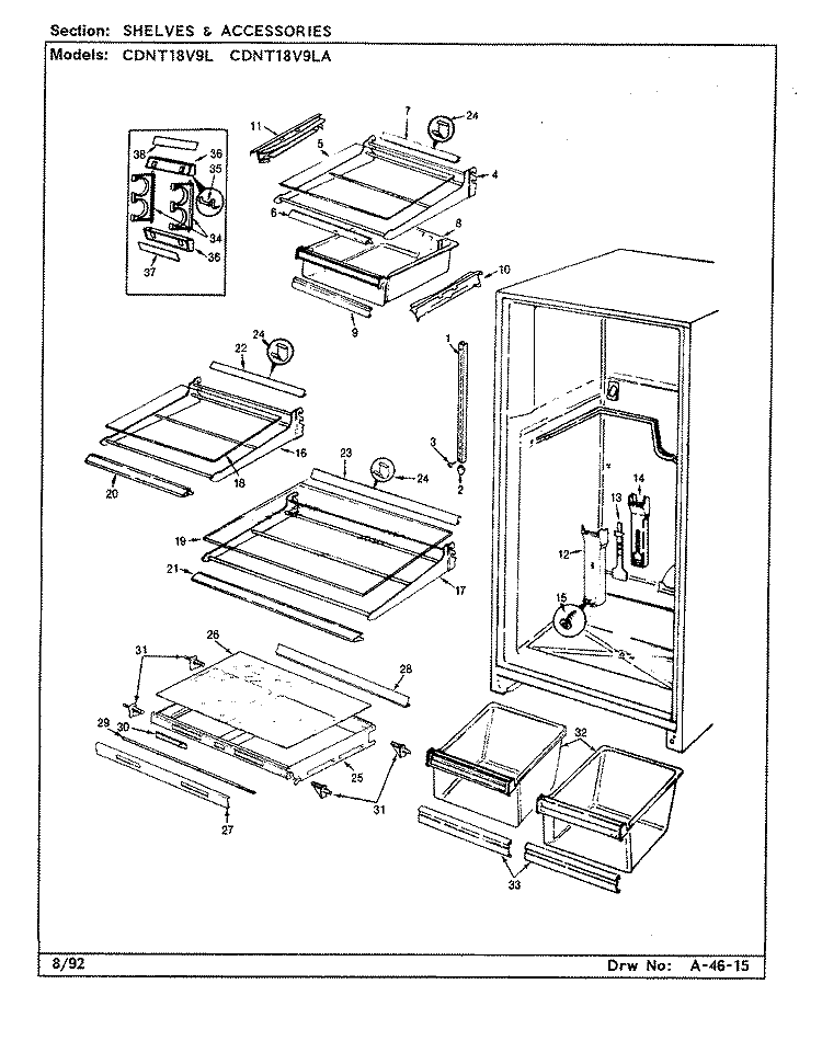 SHELVES & ACCESSORIES Diagram and Parts List for CDNT18V9LA CC49A Admiral Refrigerator