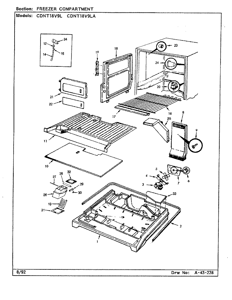 FREEZER COMPARTMENT Diagram and Parts List for CDNT18V9LA CC49A Admiral Refrigerator