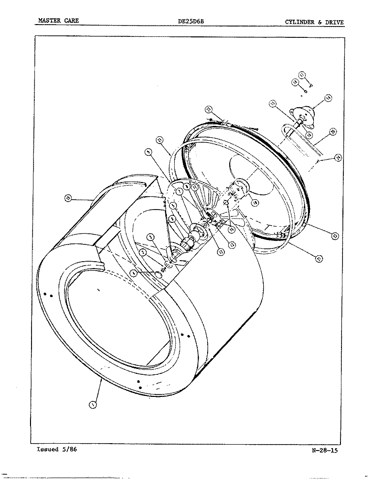 CYLINDER & DRIVE Diagram and Parts List for DE25D6B  Admiral Dryer