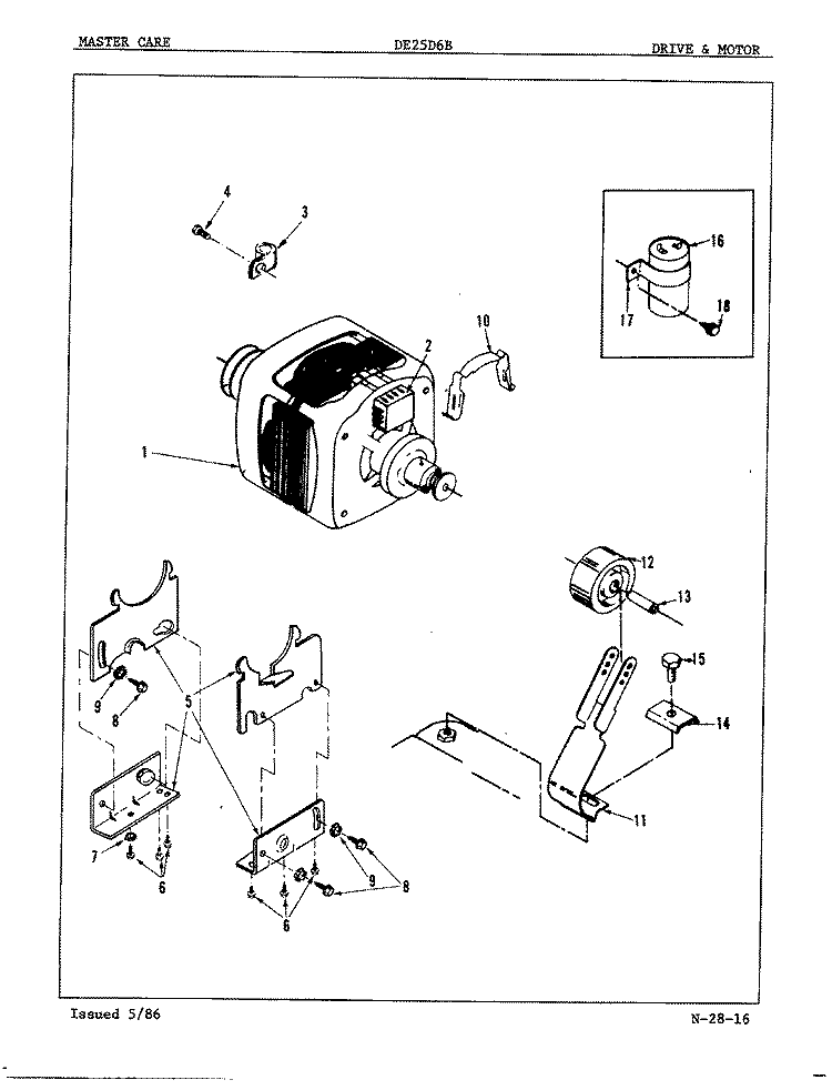 DRIVE & MOTOR Diagram and Parts List for DE25D6B  Admiral Dryer