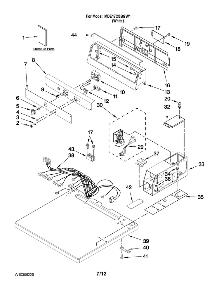 Top And Console Parts Diagram and Parts List for MDE17CSBGW1  Maytag Dryer