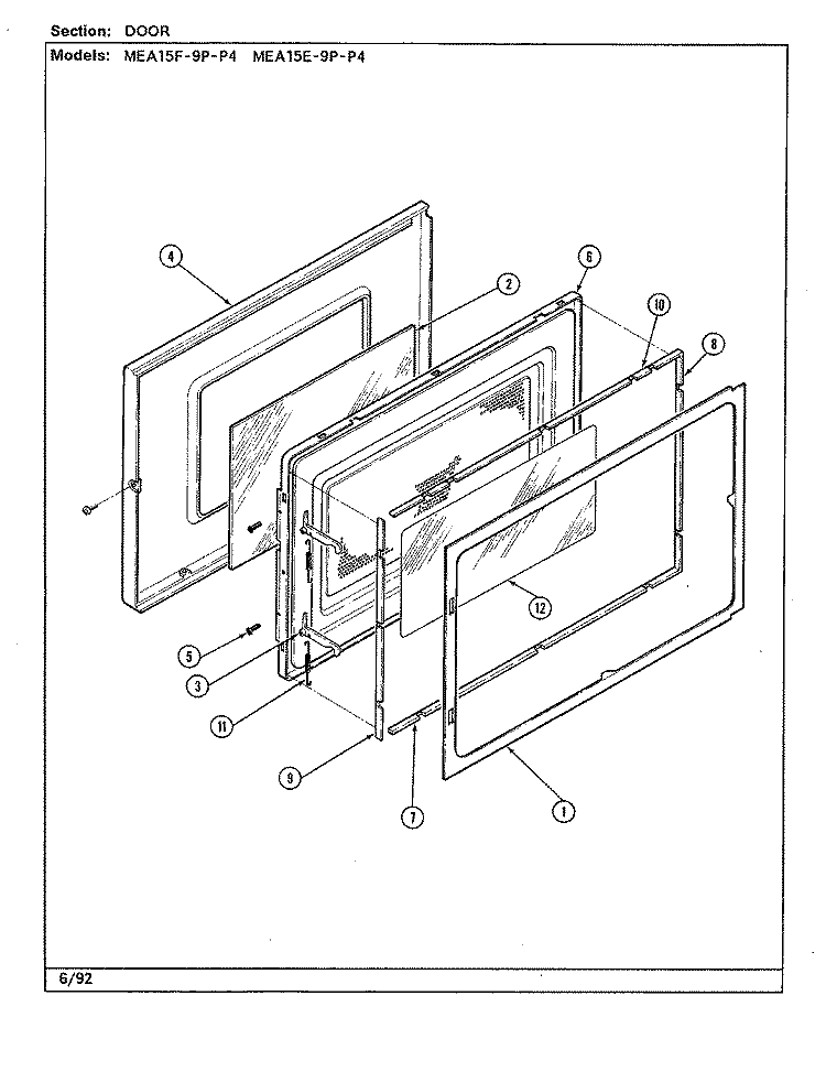 DOOR Diagram and Parts List for MEA15F-9P-P4  Admiral Microwave