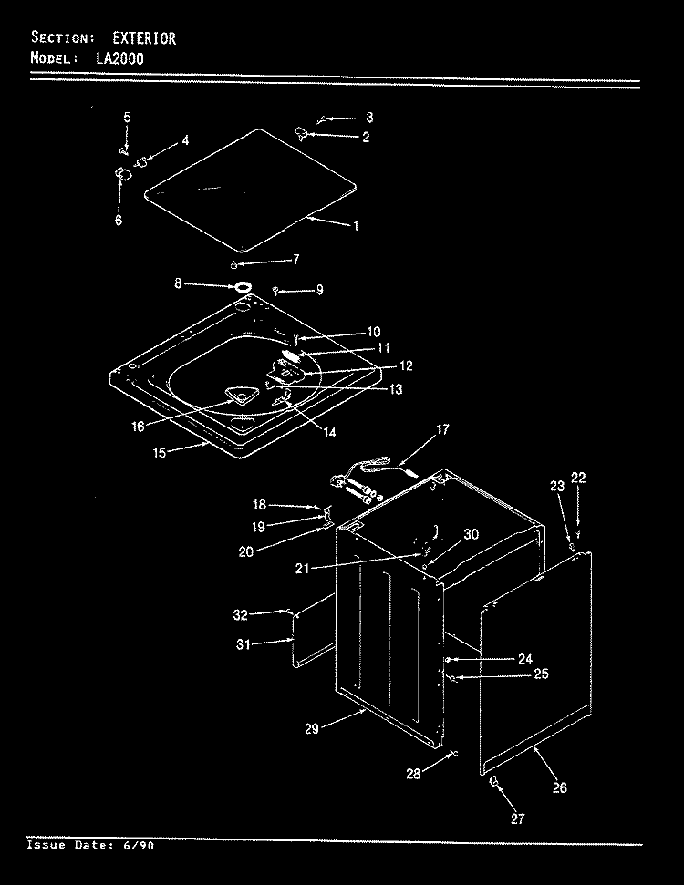 EXTERIOR (REV. E - F) Diagram and Parts List for LA2000  Admiral Washer