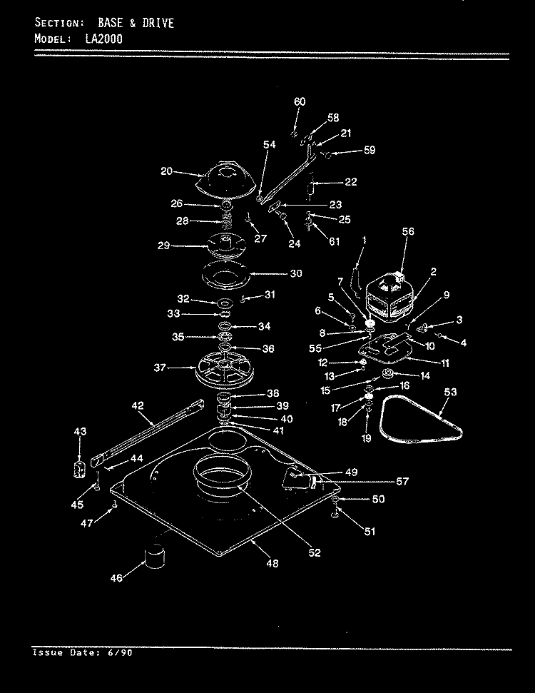 BASE & DRIVE (REV. E - F) Diagram and Parts List for LA2000  Admiral Washer