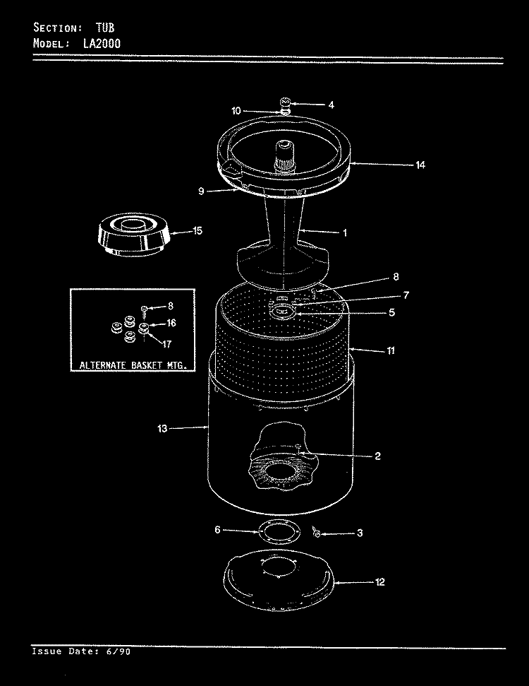 TUB (REV. E - F) Diagram and Parts List for LA2000  Admiral Washer