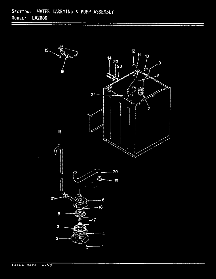 WATER CARRYING & PUMP ASSY. (REV. E - F) Diagram and Parts List for LA2000  Admiral Washer