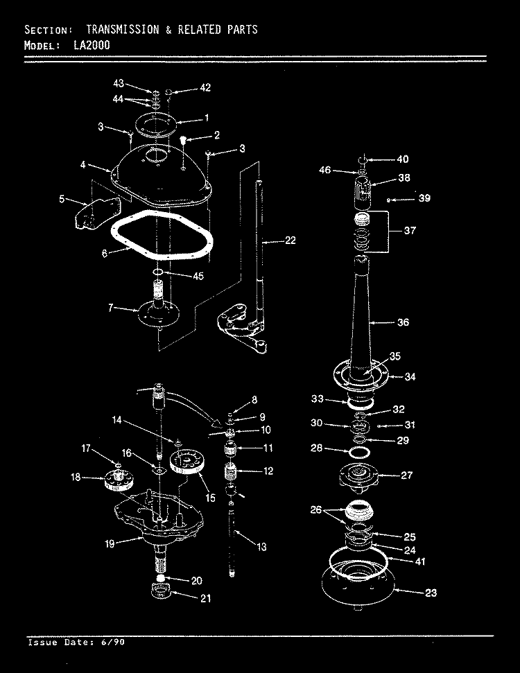 TRANSMISSION (REV. E - F) Diagram and Parts List for LA2000  Admiral Washer