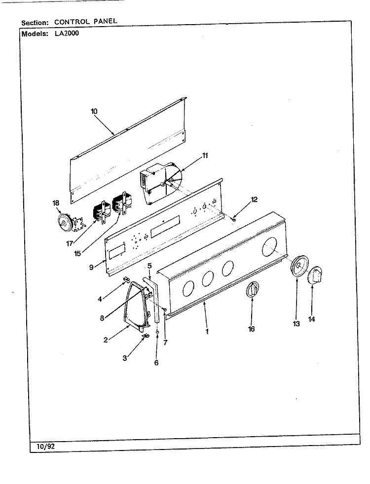 CONTROL PANEL (REV. G - L) Diagram and Parts List for LA2000  Admiral Washer