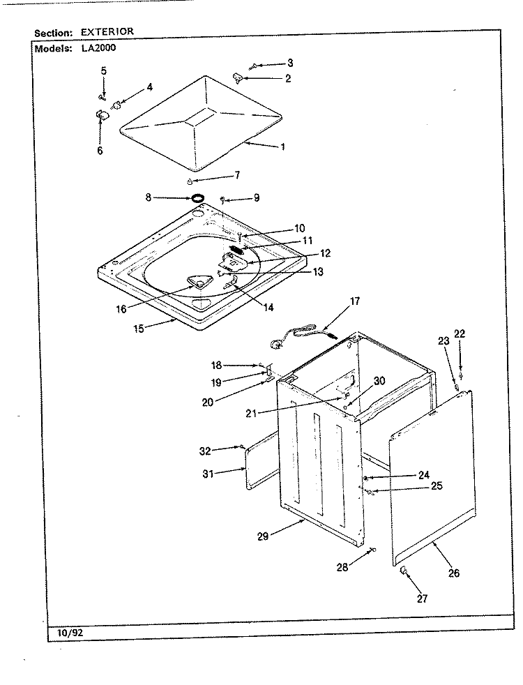 EXTERIOR (REV. G - L) Diagram and Parts List for LA2000  Admiral Washer