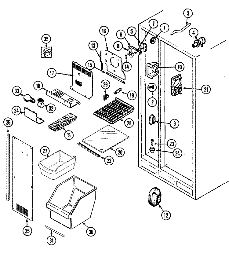 FREEZER COMPARTMENT Diagram and Parts List for RSDA228AAE  Admiral Refrigerator