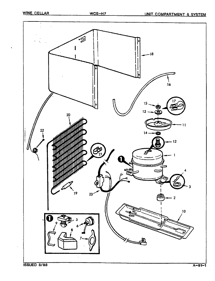 UNIT COMPARTMENT & SYSTEM Diagram and Parts List for WCSH7 E7S021 Admiral Wine and Beverage Cooler