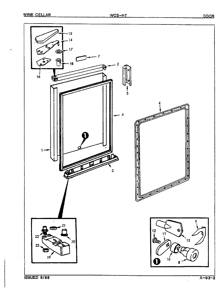 DOOR Diagram and Parts List for WCSH7 E7S021 Admiral Wine and Beverage Cooler