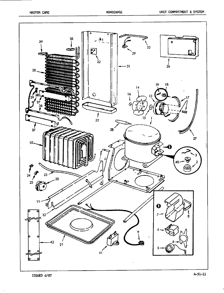 UNIT COMPARTMENT & SYSTEM Diagram and Parts List for NDNS249GZ 7L36A Maytag Refrigerator