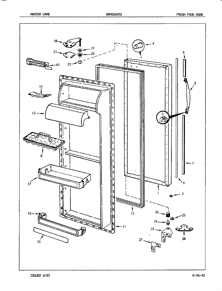 FRESH FOOD DOOR Diagram and Parts List for NDNS249GZA 7L36A Maytag Refrigerator