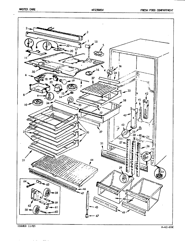 FRESH FOOD COMPARTMENT Diagram and Parts List for NT23B8SVA 5A78A Admiral Refrigerator