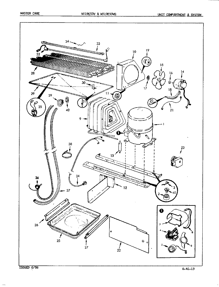 UNIT COMPARTMENT & SYSTEM Diagram and Parts List for NT19E53VA 5D45B Admiral Refrigerator