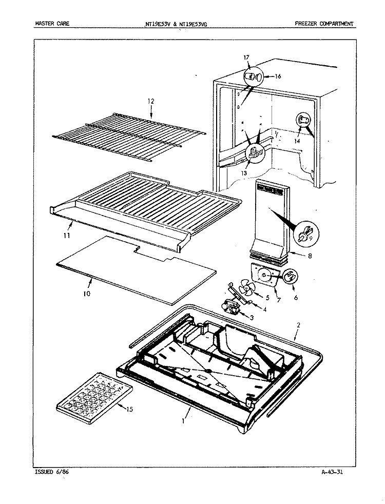 FREEZER COMPARTMENT Diagram and Parts List for NT19E53VA 5D45B Admiral Refrigerator