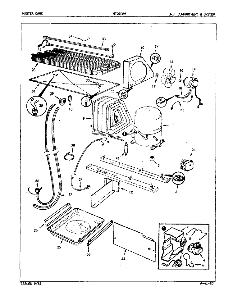 UNIT COMPARTMENT & SYSTEM Diagram and Parts List for NT21B8VA 5A76A Admiral Refrigerator
