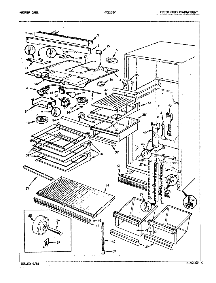 FRESH FOOD COMPARTMENT Diagram and Parts List for NT21B8VA 5A76A Admiral Refrigerator