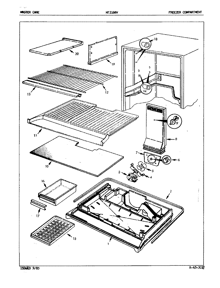 FREEZER COMPARTMENT Diagram and Parts List for NT21B8VA 5A76A Admiral Refrigerator