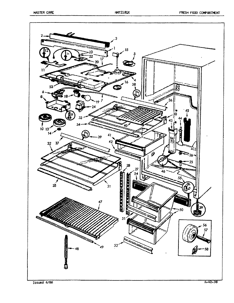 FRESH FOOD COMPARTMENT Diagram and Parts List for NNT218GXA 5E48A Maytag Refrigerator